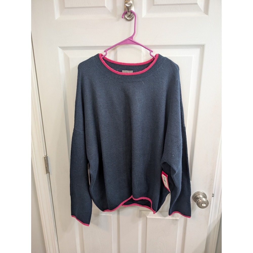 Vince Camuto Sweater Womens Navy Pink Cozy & Bright Contrast Trim NWT - Size XXL